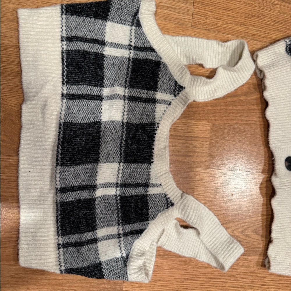 Plaid Knit Crop Top and Sweater Set